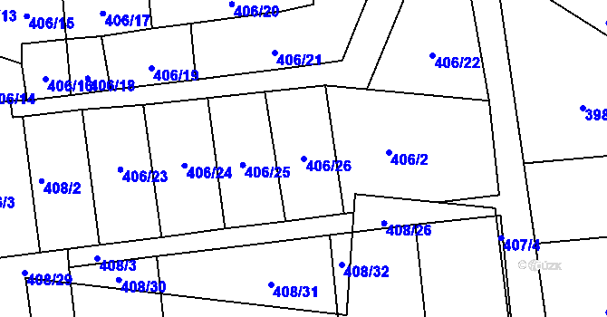 Parcela st. 406/26 v KÚ Terezín, Katastrální mapa