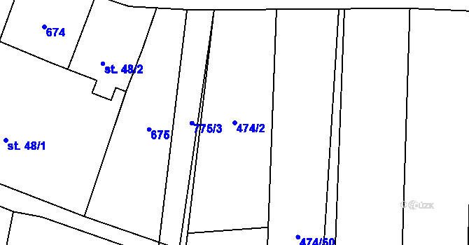 Parcela st. 474/2 v KÚ Tereziny Dary, Katastrální mapa