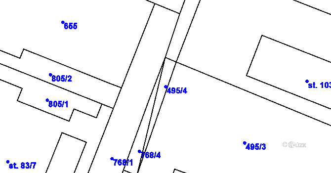 Parcela st. 495/4 v KÚ Tereziny Dary, Katastrální mapa