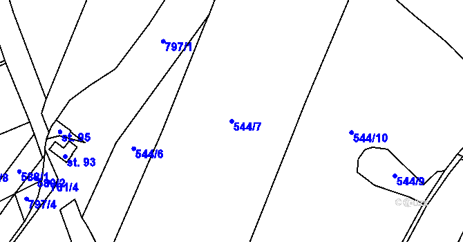 Parcela st. 544/7 v KÚ Tereziny Dary, Katastrální mapa