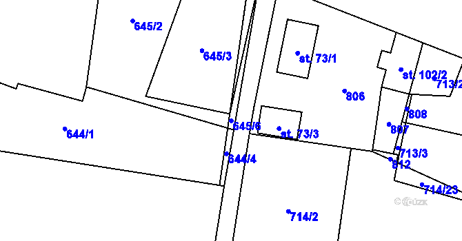 Parcela st. 645/6 v KÚ Tereziny Dary, Katastrální mapa