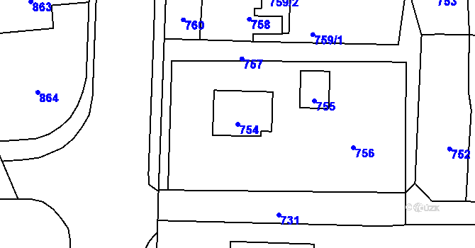 Parcela st. 754 v KÚ Horní Těrlicko, Katastrální mapa