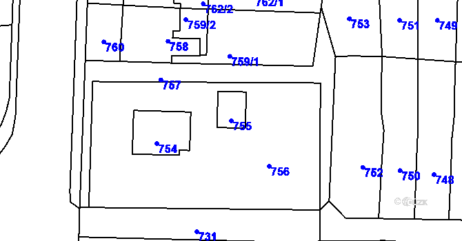 Parcela st. 755 v KÚ Horní Těrlicko, Katastrální mapa