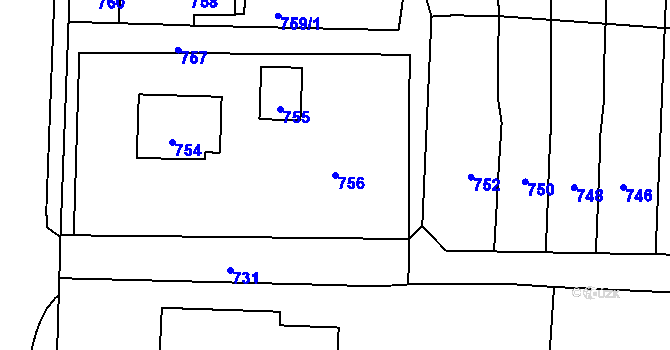 Parcela st. 756 v KÚ Horní Těrlicko, Katastrální mapa