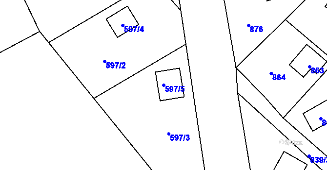 Parcela st. 597/5 v KÚ Dolní Těrlicko, Katastrální mapa
