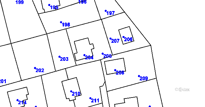 Parcela st. 205 v KÚ Dolní Těrlicko, Katastrální mapa