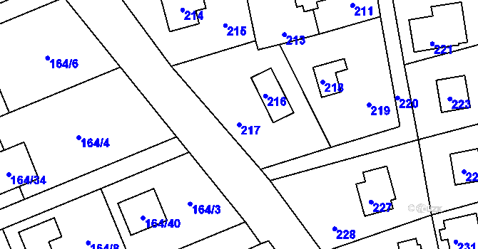 Parcela st. 217 v KÚ Dolní Těrlicko, Katastrální mapa
