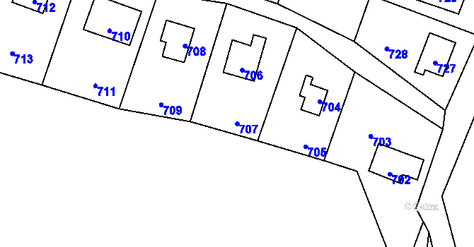 Parcela st. 707 v KÚ Dolní Těrlicko, Katastrální mapa