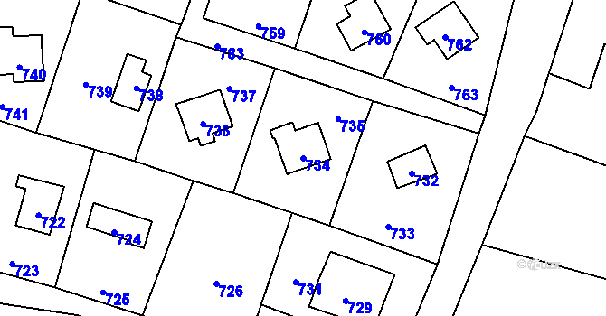 Parcela st. 734 v KÚ Dolní Těrlicko, Katastrální mapa