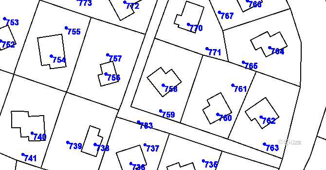 Parcela st. 758 v KÚ Dolní Těrlicko, Katastrální mapa