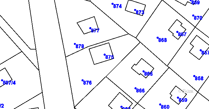 Parcela st. 875 v KÚ Dolní Těrlicko, Katastrální mapa