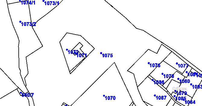 Parcela st. 1075 v KÚ Dolní Těrlicko, Katastrální mapa