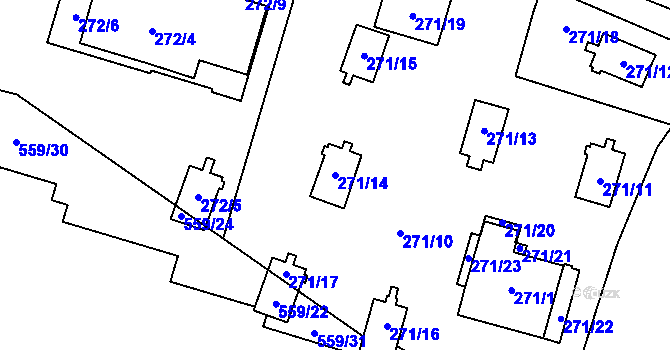 Parcela st. 271/14 v KÚ Dolní Těrlicko, Katastrální mapa
