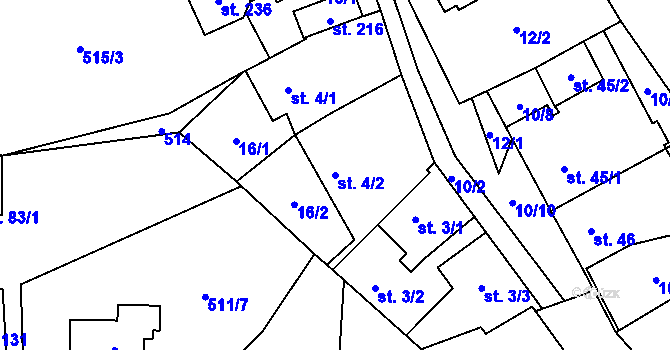 Parcela st. 4/2 v KÚ Termesivy, Katastrální mapa
