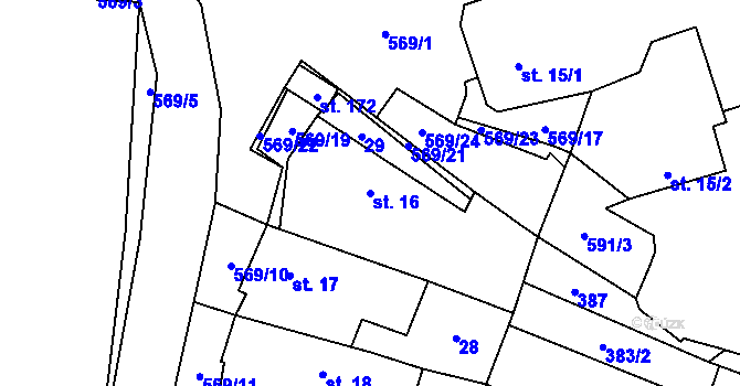 Parcela st. 16 v KÚ Termesivy, Katastrální mapa