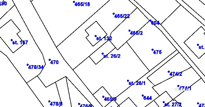 Parcela st. 26/2 v KÚ Termesivy, Katastrální mapa