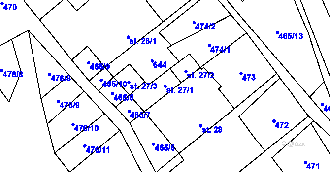 Parcela st. 27/1 v KÚ Termesivy, Katastrální mapa