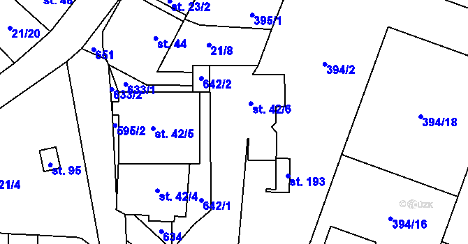 Parcela st. 42/1 v KÚ Termesivy, Katastrální mapa
