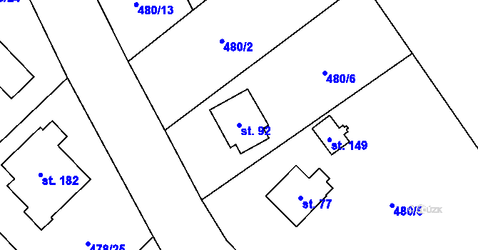 Parcela st. 92 v KÚ Termesivy, Katastrální mapa