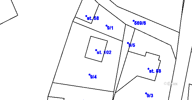 Parcela st. 102 v KÚ Termesivy, Katastrální mapa