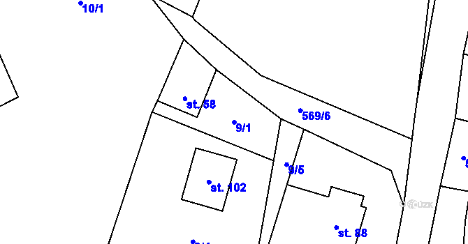 Parcela st. 9/1 v KÚ Termesivy, Katastrální mapa