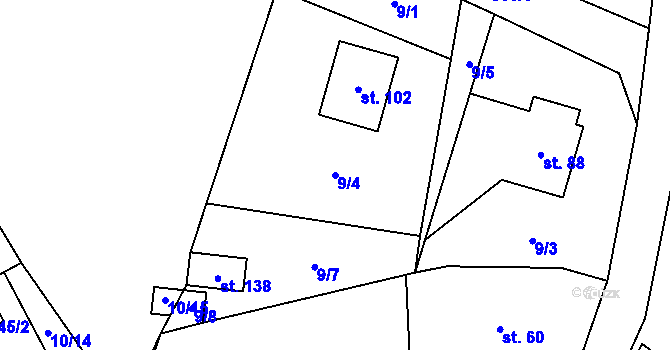 Parcela st. 9/4 v KÚ Termesivy, Katastrální mapa