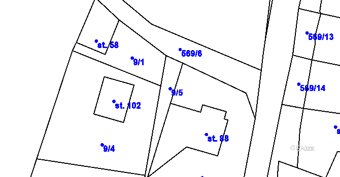 Parcela st. 9/5 v KÚ Termesivy, Katastrální mapa