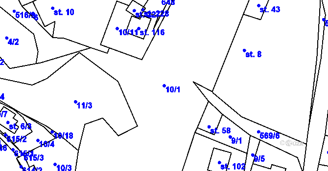 Parcela st. 10/1 v KÚ Termesivy, Katastrální mapa
