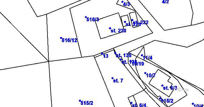 Parcela st. 13 v KÚ Termesivy, Katastrální mapa