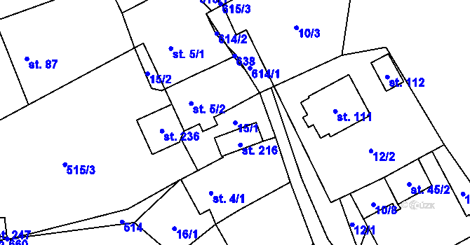 Parcela st. 15/1 v KÚ Termesivy, Katastrální mapa
