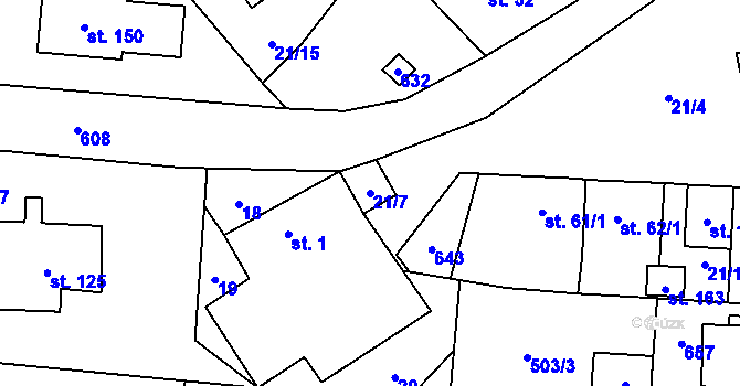 Parcela st. 21/7 v KÚ Termesivy, Katastrální mapa