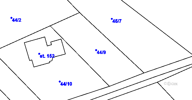Parcela st. 44/9 v KÚ Termesivy, Katastrální mapa