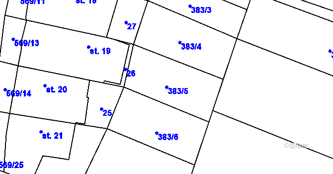 Parcela st. 383/5 v KÚ Termesivy, Katastrální mapa