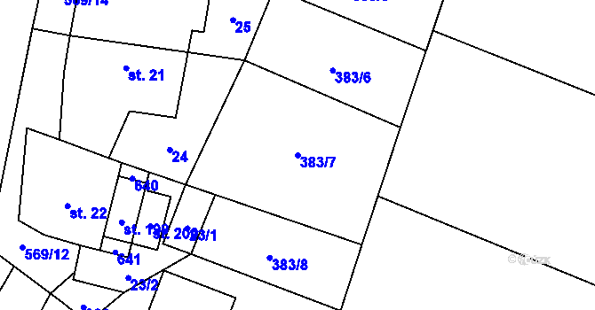 Parcela st. 383/7 v KÚ Termesivy, Katastrální mapa