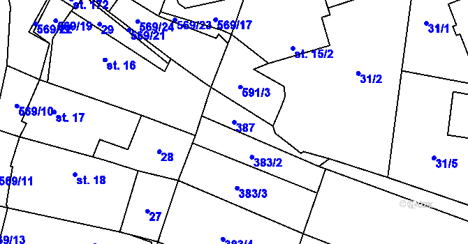 Parcela st. 387 v KÚ Termesivy, Katastrální mapa