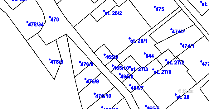 Parcela st. 465/9 v KÚ Termesivy, Katastrální mapa