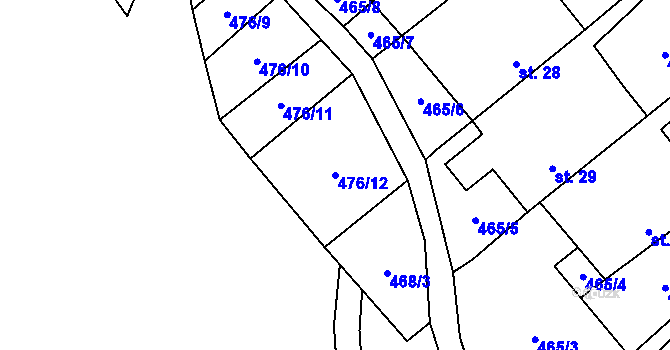 Parcela st. 476/12 v KÚ Termesivy, Katastrální mapa