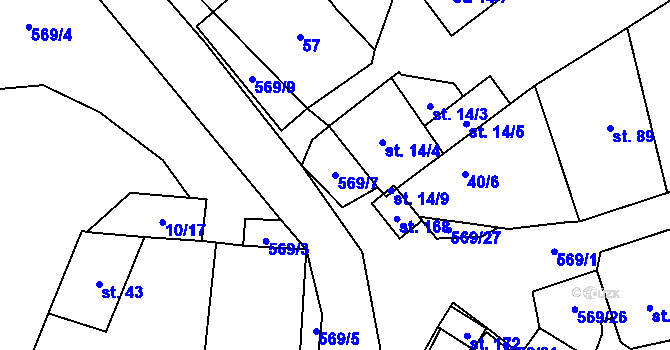 Parcela st. 569/7 v KÚ Termesivy, Katastrální mapa