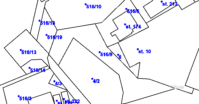 Parcela st. 516/9 v KÚ Termesivy, Katastrální mapa