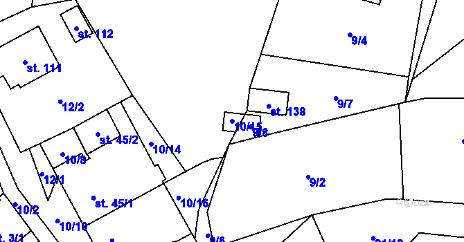 Parcela st. 10/15 v KÚ Termesivy, Katastrální mapa