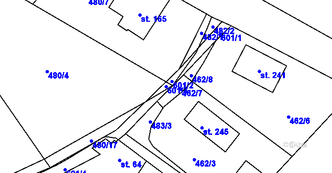 Parcela st. 601/3 v KÚ Termesivy, Katastrální mapa