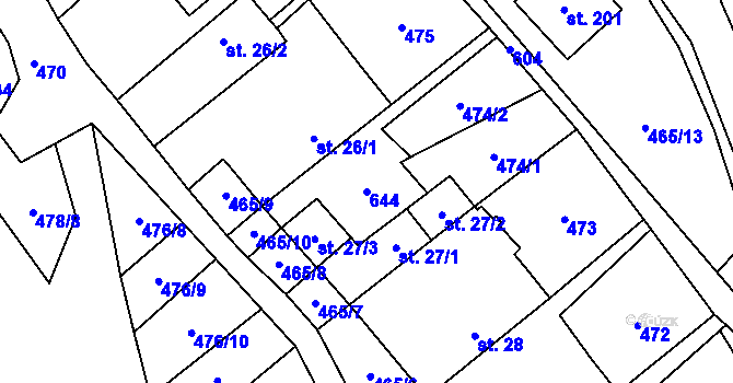 Parcela st. 644 v KÚ Termesivy, Katastrální mapa
