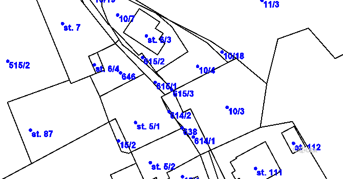 Parcela st. 615/3 v KÚ Termesivy, Katastrální mapa