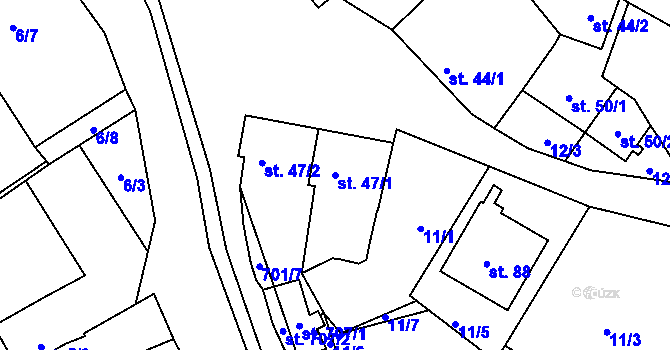 Parcela st. 47/1 v KÚ Divoky, Katastrální mapa