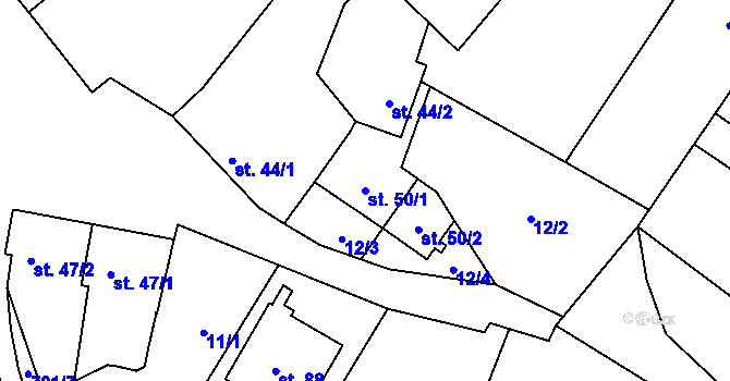 Parcela st. 50/1 v KÚ Divoky, Katastrální mapa