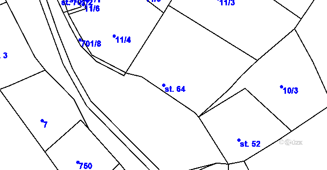 Parcela st. 64 v KÚ Divoky, Katastrální mapa