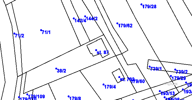 Parcela st. 87 v KÚ Divoky, Katastrální mapa