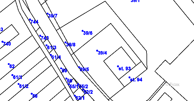 Parcela st. 39/4 v KÚ Divoky, Katastrální mapa