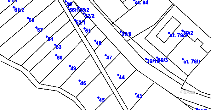 Parcela st. 47 v KÚ Divoky, Katastrální mapa
