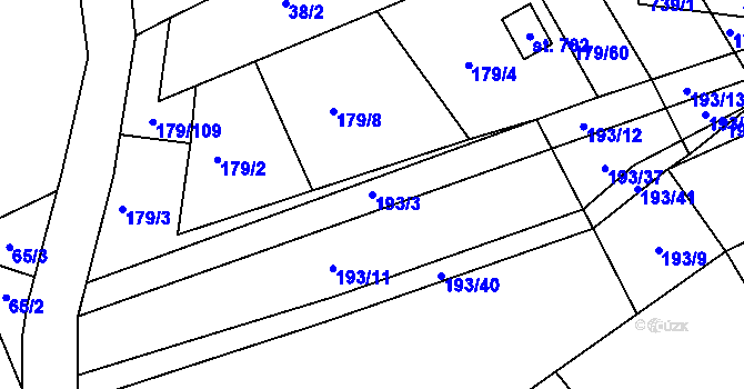 Parcela st. 193/3 v KÚ Divoky, Katastrální mapa